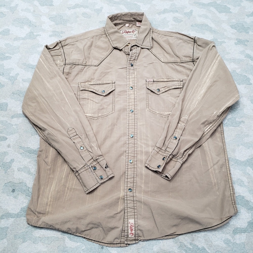 Rafter Shirt Mens‎ Large Brown Pockets Pearl Snap Long Sleeve